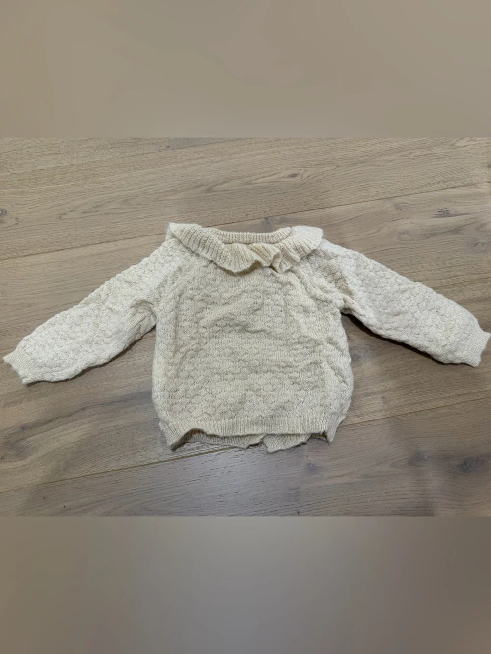 Buho Cream Knit Baby Cardigan with Ruffle Collar